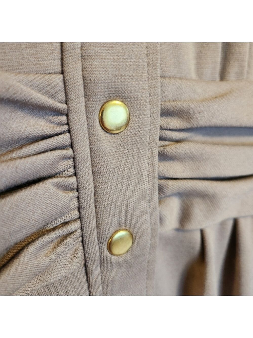 CALVIN KLEIN PONTE KNIT TAB SLEEVE SNAP UP MIDI SHIRT DRESS IN TAN SIZE 12 - Picture 6 of 7